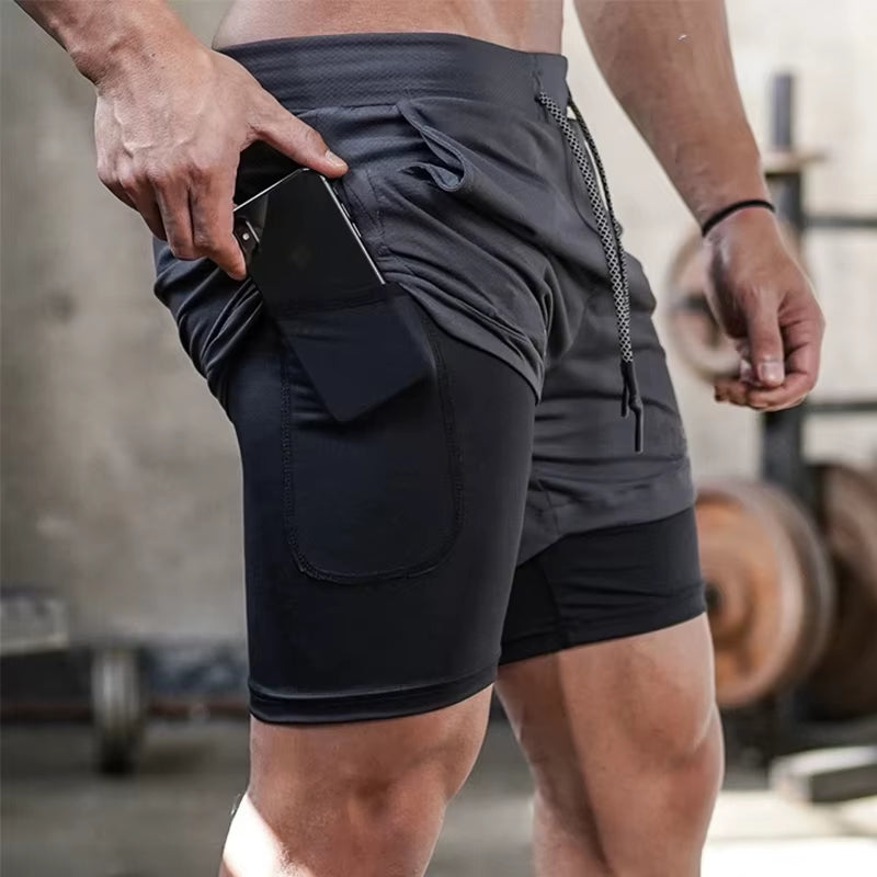 2020 Summer Running Shorts Men 2 in 1 Sports Jogging Fitness Shorts Training Quick Dry Mens Gym Men Shorts Sport Gym Short Pants