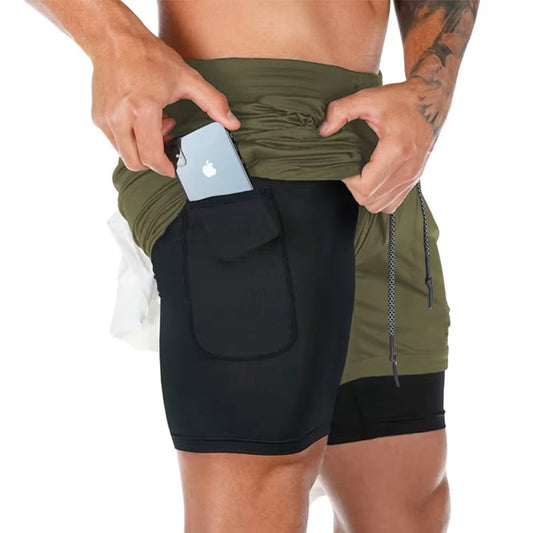 2020 Summer Running Shorts Men 2 in 1 Sports Jogging Fitness Shorts Training Quick Dry Mens Gym Men Shorts Sport Gym Short Pants