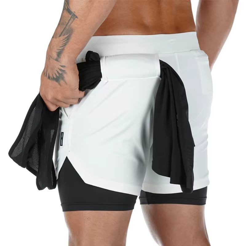 2020 Summer Running Shorts Men 2 in 1 Sports Jogging Fitness Shorts Training Quick Dry Mens Gym Men Shorts Sport Gym Short Pants